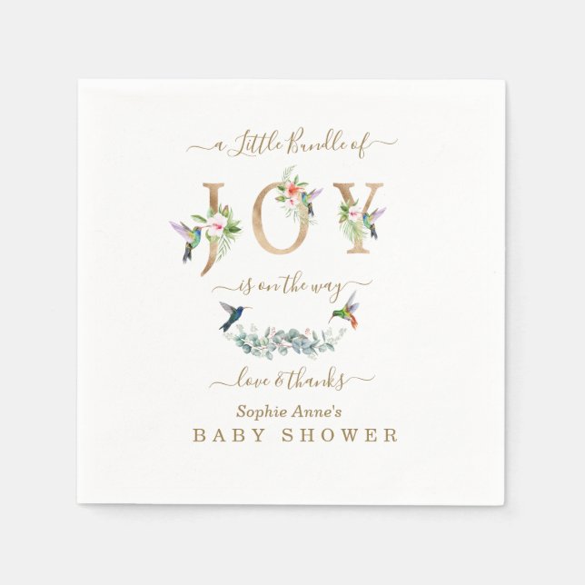 Charm Little Bundle Of Joy Hummingbird Baby Shower Napkin (Front)