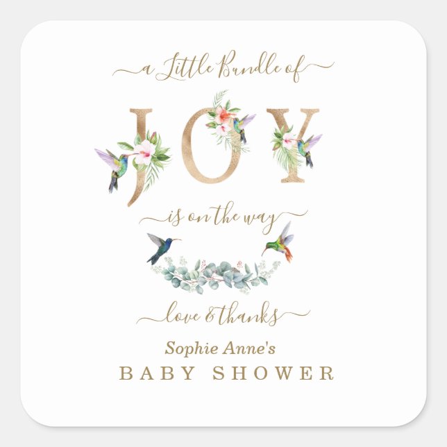 Charm Little Bundle Of Joy Hummingbird Baby Shower Square Sticker (Front)