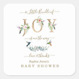Charm Little Bundle Of Joy Hummingbird Baby Shower Square Sticker