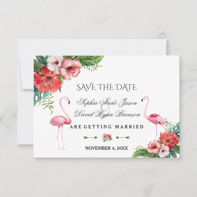 Charm Luau Flamingo Tropical Floral Save The Date (Front)