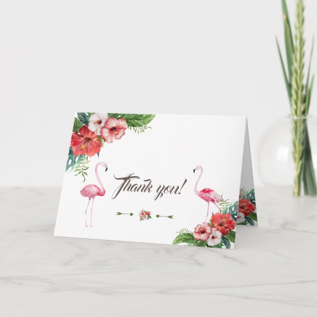 Charm Luau Flamingo Tropical Floral Thank  you Card (Front)