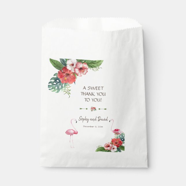 Charm Luau Flamingo Tropical Floral THANK YOU Favour Bags (Front)