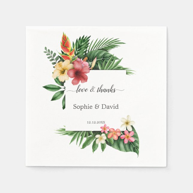 Charm Lush Tropical Garden Flowers Bloom Wedding Napkin (Front)