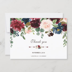 Charm Merlot Navy Blue Floral Wedding Thank you Invitation