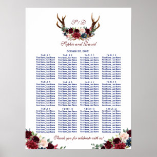 Charm Merlot Navy Floral Antlers Seating Chart