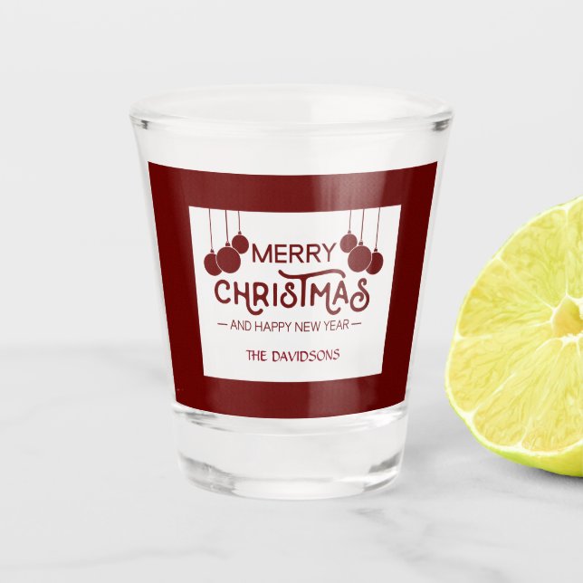 Charm Merry Christmas and Happy New Year Monogram Shot Glass (Front)