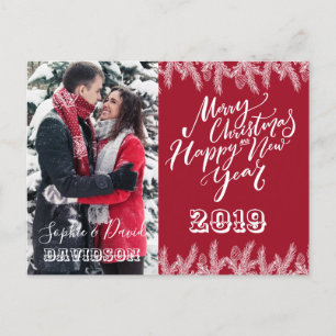 Charm Merry Christmas Happy New Year Pine Photo Invitation Postcard