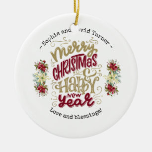 Charm Merry Christmas Happy New Year Typography Ceramic Tree Decoration