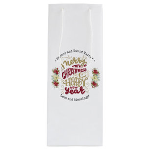 Charm Merry Christmas Happy New Year Typography Wine Gift Bag