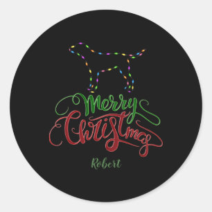 Charm Merry Christmas Light Bulbs Dog Monogram Tod Classic Round Sticker