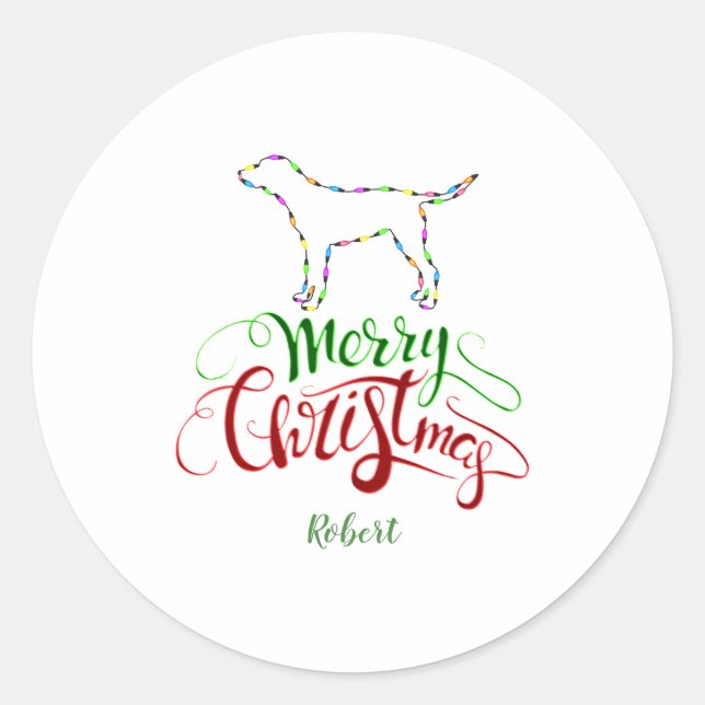 Charm Merry Christmas Light Bulbs Dog Monogram Tod Classic Round Sticker (Front)