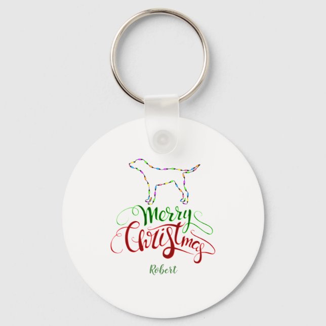 Charm Merry Christmas Light Bulbs Dog Monogram Tod Key Ring (Front)