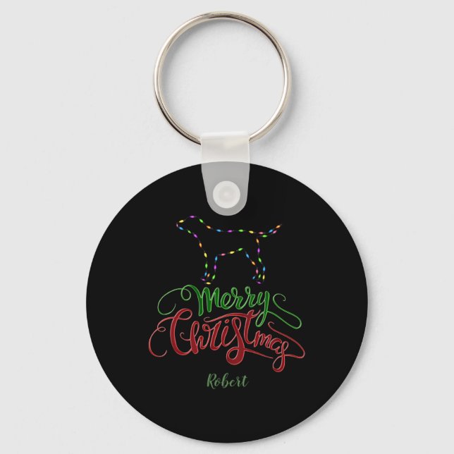 Charm Merry Christmas Light Bulbs Dog Monogram Tod Key Ring (Front)
