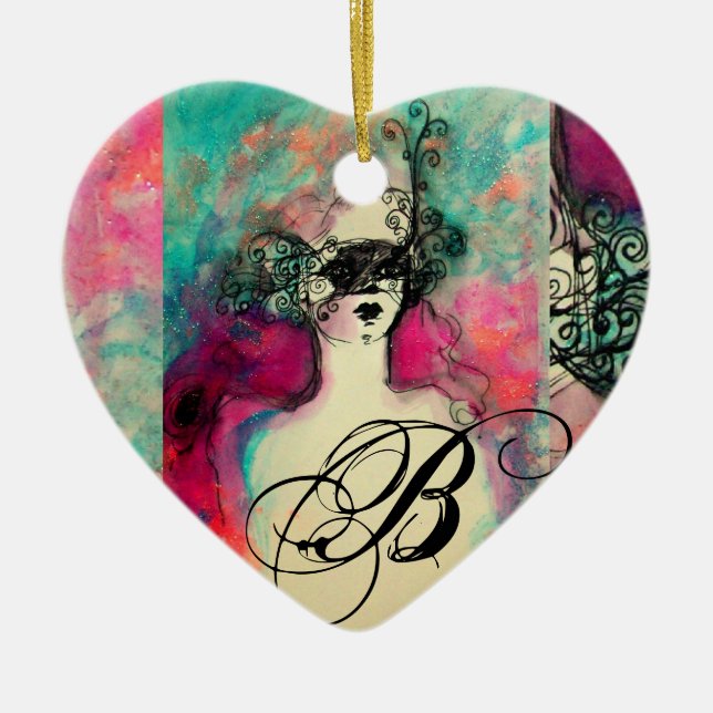 CHARM MONOGRAM,Heart Ceramic Tree Decoration (Front)