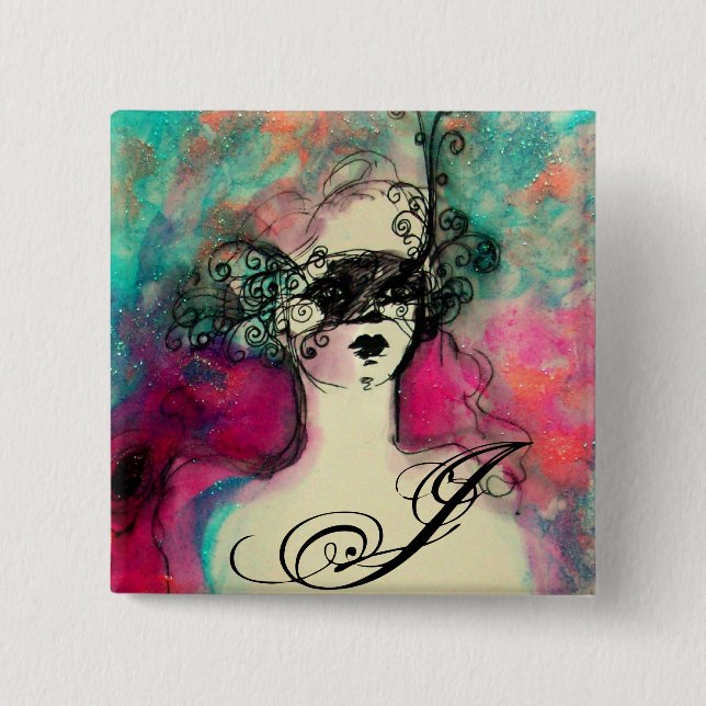 CHARM MONOGRAM / Mysterious Beauty with Mask 15 Cm Square Badge (Front)