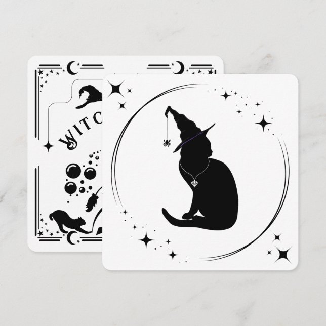 Charm n' Witch Cat Halloween Party Invitation (Front/Back)