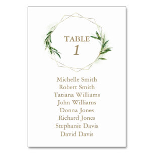 Charm Olive Leaves Gold Baptism Seating Chart  Table Number