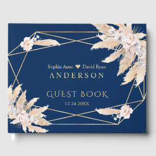 Charm Pampas Grass White Orchid Flowers Wedding  Guest Book