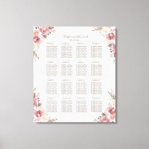 Charm Peach Peonies Pink Seating Chart Canvas Print