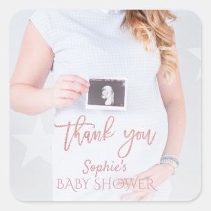 Charm Photo Baby Shower Rose Gold Thank you Square Sticker