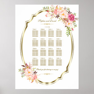 Charm Pink Blush Floral Gold Frame Seating Chart