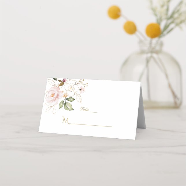 Charm Pink Blush Floral Gold Frame Table Number Place Card (Front)
