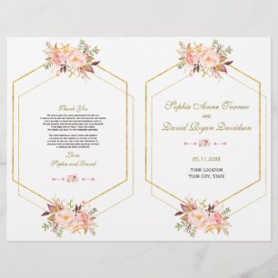 Charm Pink Blush Floral Gold Frame Wedding Program Flyer
