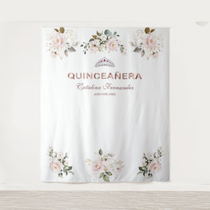 Charm Pink Blush Floral Rose Gold QUINCEAÑERA Prop Tapestry