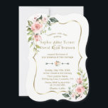 Charm Pink Blush Flowers Gold Frame Wedding Invitation<br><div class="desc">Elegant card design featuring watercolour pink blush flowers and green leaves,  a faux gold frame,  floral divider,  on a white background. On the back blush flowers bouquet. Use Personalise tool to add your info,  change fonts,  font's colours. For matching items,  please,  visit my Blush Cream Flowers Collection.</div>