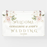 Charm Pink Blush Flowers Gold Wedding Welcome Sign
