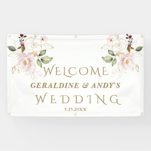 Charm Pink Blush Flowers Gold Wedding Welcome Sign