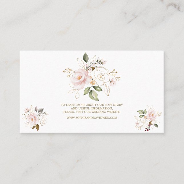 Charm Pink Blush Gold Floral Wedding Website Business Card (Front)