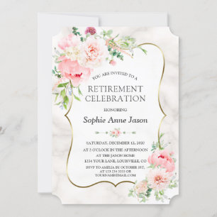 Charm Pink Blush Peonies Gold Retirement Party Invitation