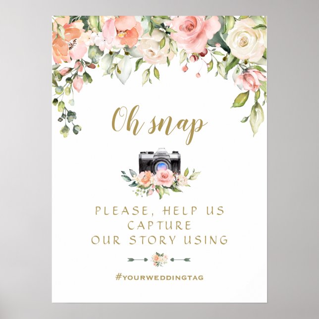 Charm Pink Blush Wedding Oh Snap Instagram Sign (Front)