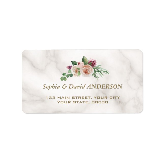 Charm Pink Champagne Floral Marble Wedding Label (Front)