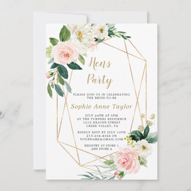 Charm Pink Floral Rose Gold Bachelorette Weekend Invitation (Front)