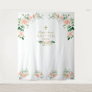 Charm Pink Flowers Baptism Photo Booth Prop Tapestry