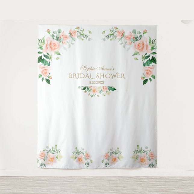 Charm Pink Flowers Bridal Shower Photo Booth Prop Tapestry (Front)