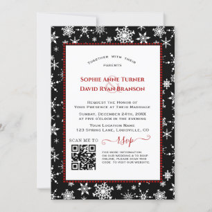 Charm QR Winter Holidays Red Buffalo Wedding Invitation