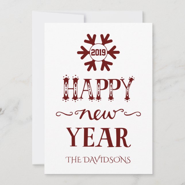 Charm Red and White Happy New Year Holiday Card (Front)