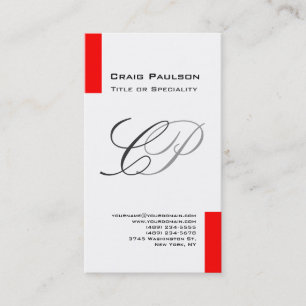 Charm Red Black White Grey Monogram Business Card