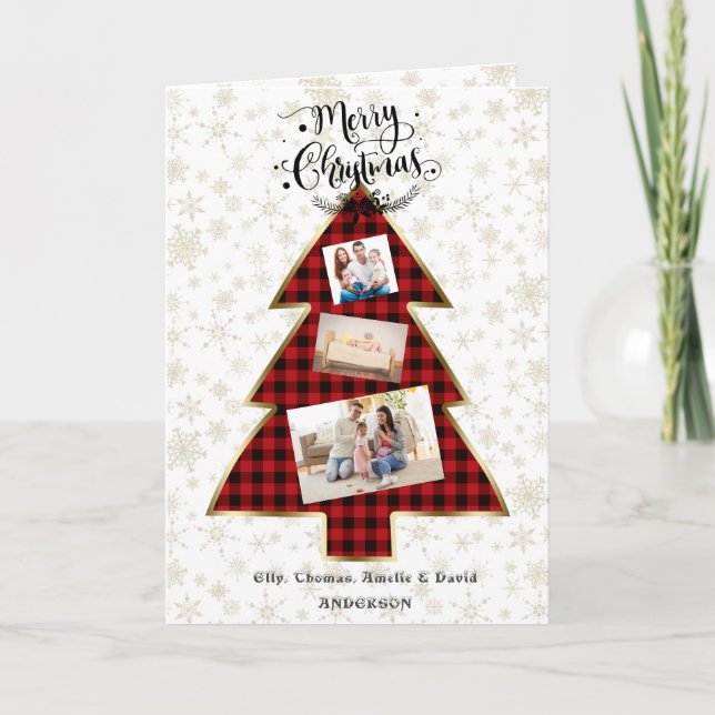 Charm Red Buffalo Gold Your Photo Merry Christmas Card (Front)