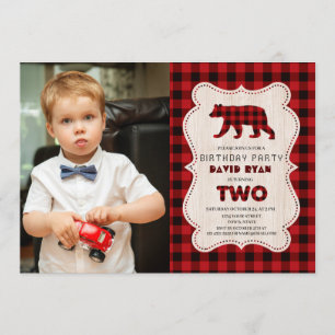 Charm Red Buffalo Lumberjack Photo 2nd Birthday Invitation