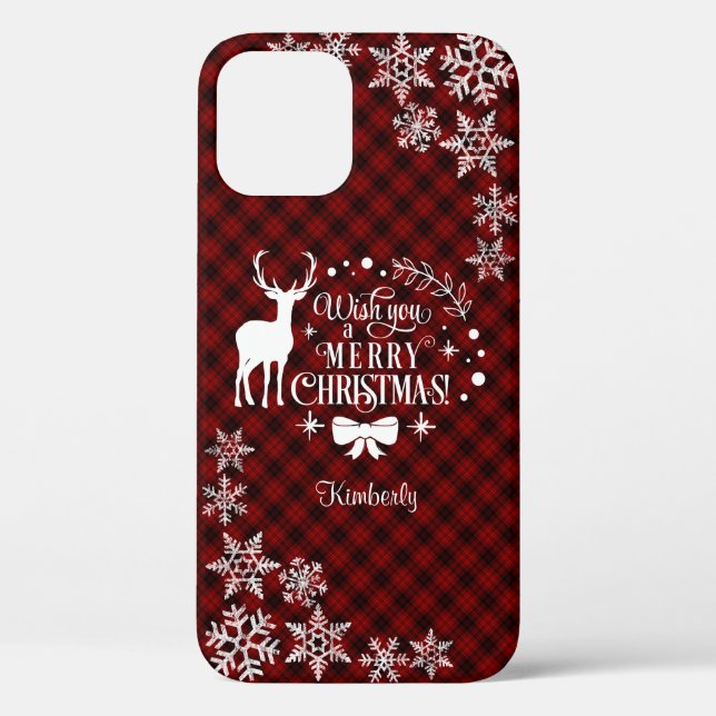 Charm Red Buffalo MERRY CHRISTMAS Monogram Case-Mate iPhone Case (Back)