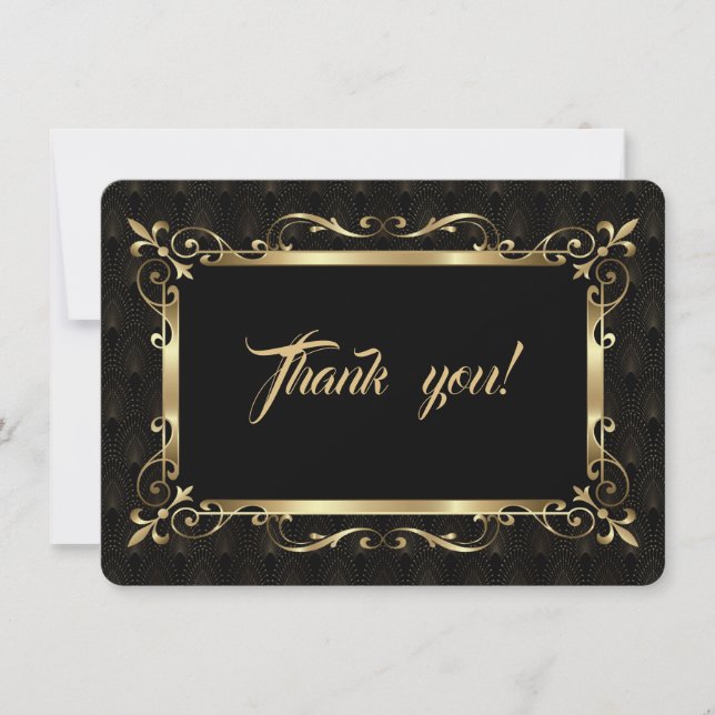 Charm Roaring 20s Gold Art Deco Wedding Thank You Card (Front)