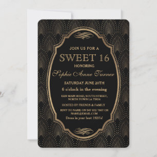 Charm Roaring 20s Great Gatsby Art Deco Sweet 16 Invitation
