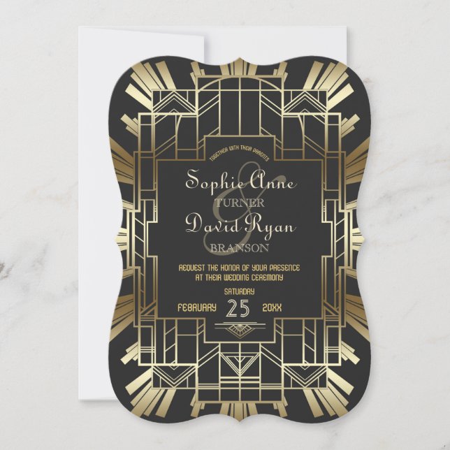 Charm Roaring 20's Great Gatsby Wedding Invite (Front)