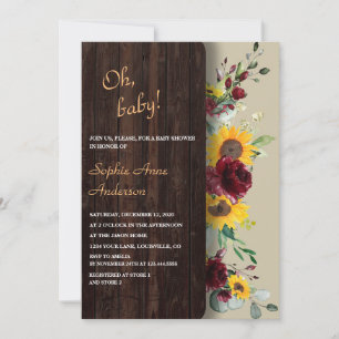 Charm Royal Burgundy Sunflowers Bridal Tea Party Invitation