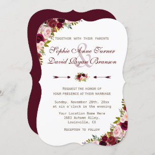 Charm Rustic Burgundy Marsala Floral Wedding Invitation