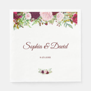 Charm Rustic Burgundy Marsala Floral Wedding Napkin